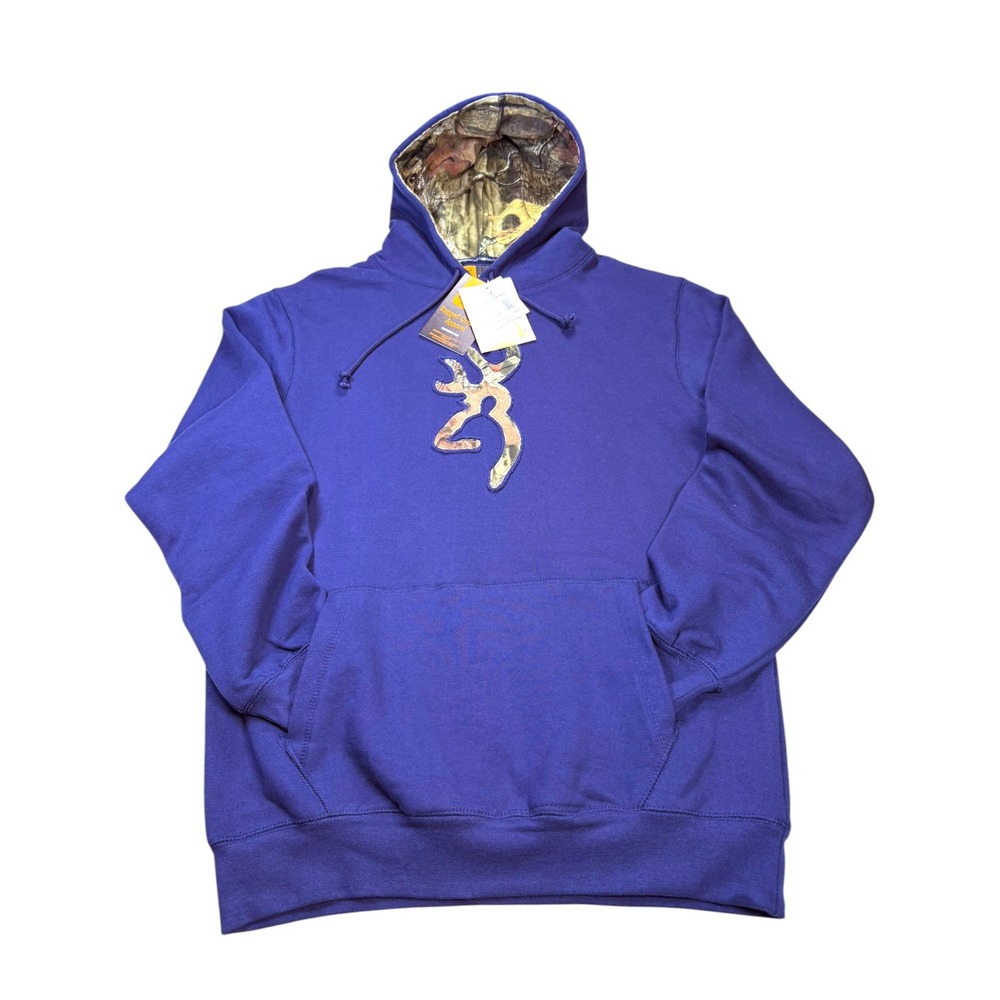 NWT Browning Buckmark Camo Hoodie Mens Medium Navy Mossy Oak Hunting Sweatshirt